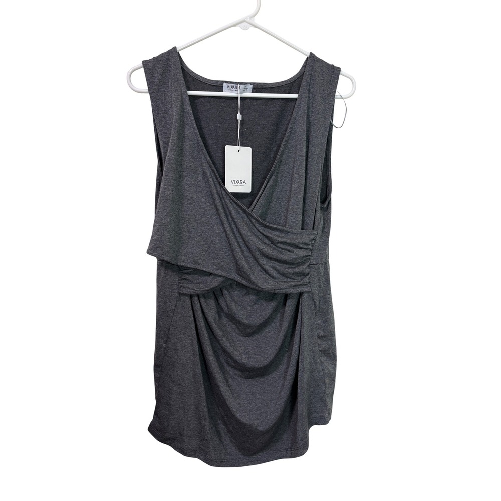 Vixara Maternity Sleeveless Wrap Front Draped Top Dark Grey XL NWT